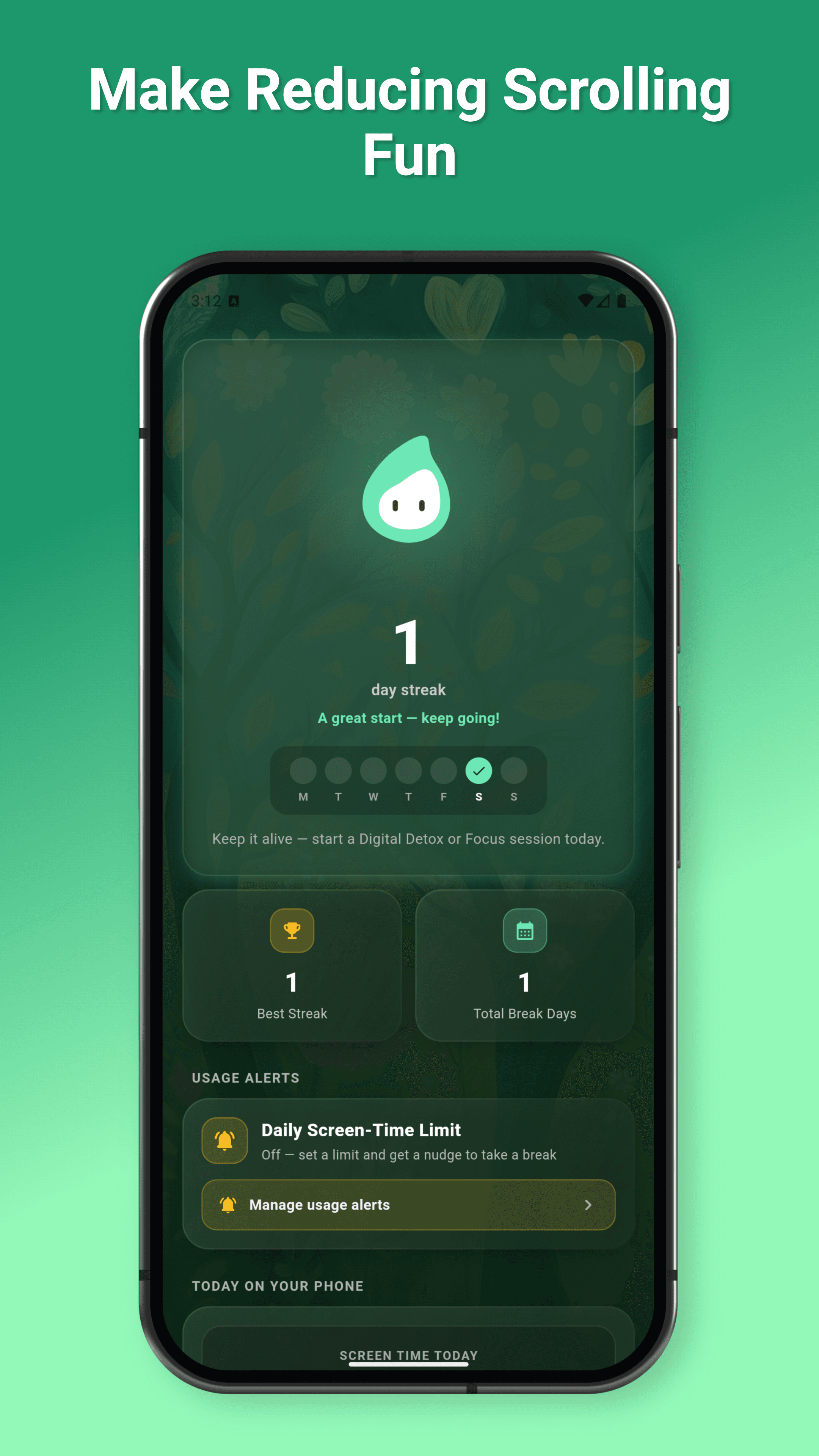 Nature Unlock streak tracker and daily screen-time limit screen